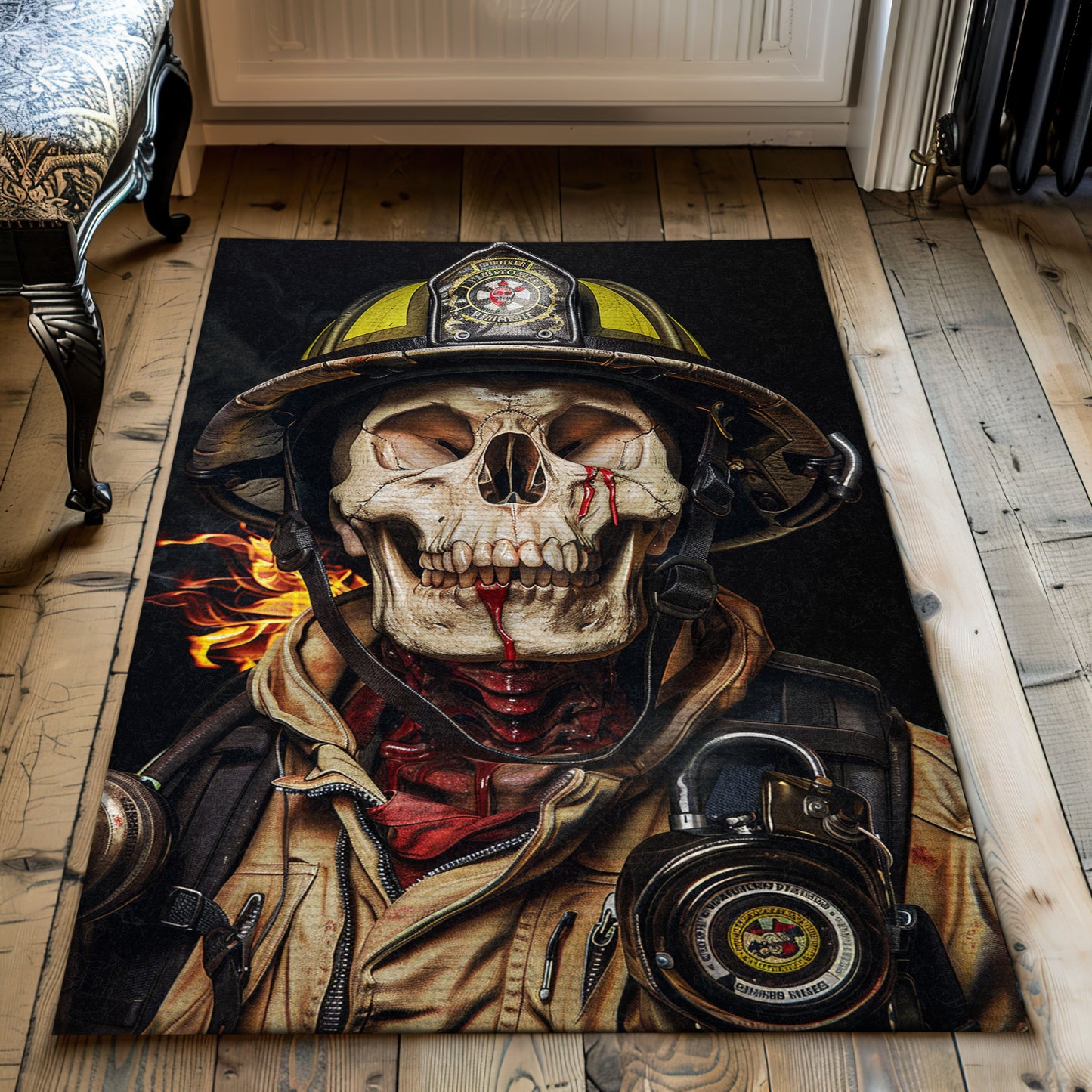 Rectangular Firefighter Truck Pattern Rug: Showcase Your Appreciation for Firefighters, Firefighter Rugs for Living Room Bedroom, Firefighter Rectangular Rugs Full Size FR15