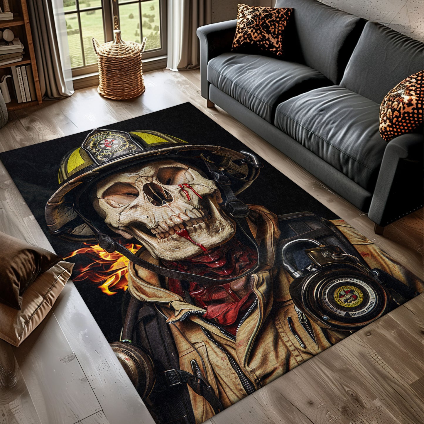 Rectangular Firefighter Truck Pattern Rug: Showcase Your Appreciation for Firefighters, Firefighter Rugs for Living Room Bedroom, Firefighter Rectangular Rugs Full Size FR15