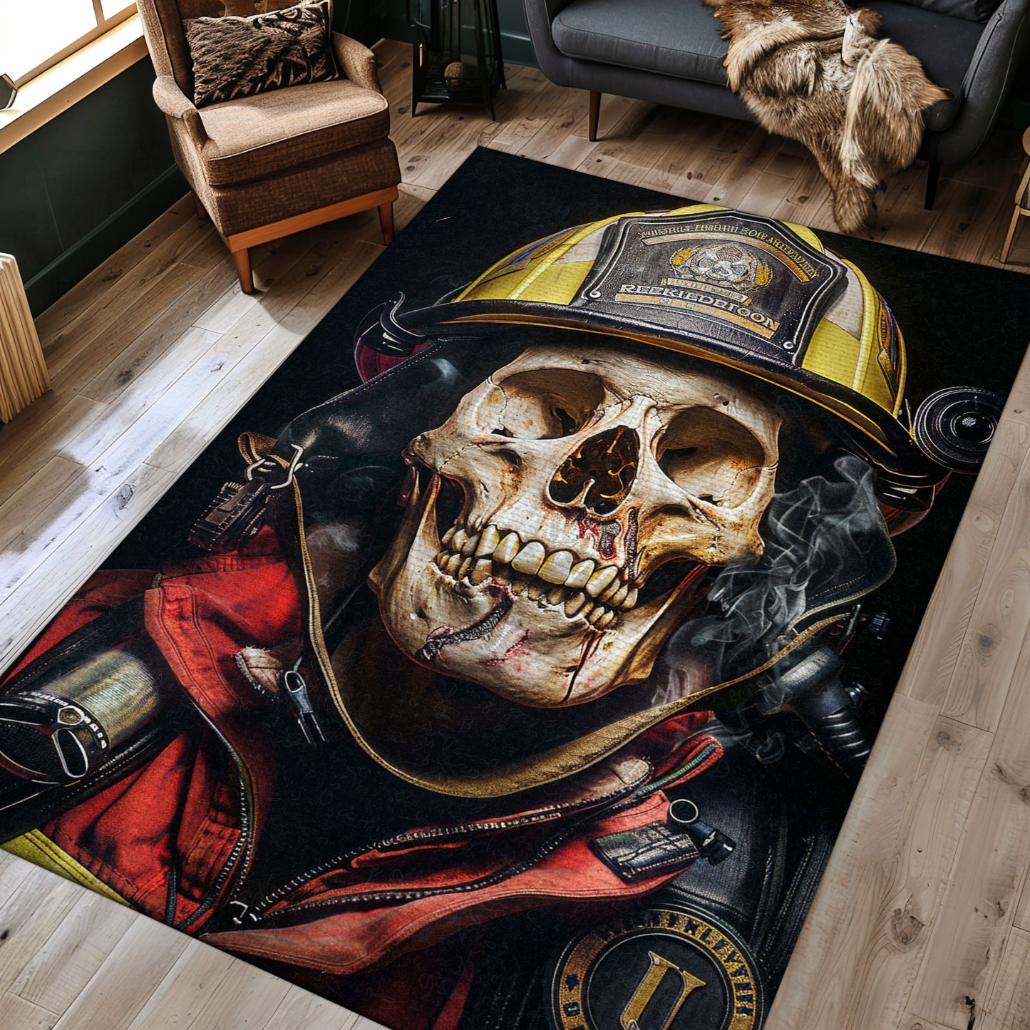 Fireman Truck Theme Rug: Make Your Floors Stand Out with Heroic Imagery, Firefighter Rugs for Living Room Bedroom, Firefighter Rectangular Rugs Full Size FR14