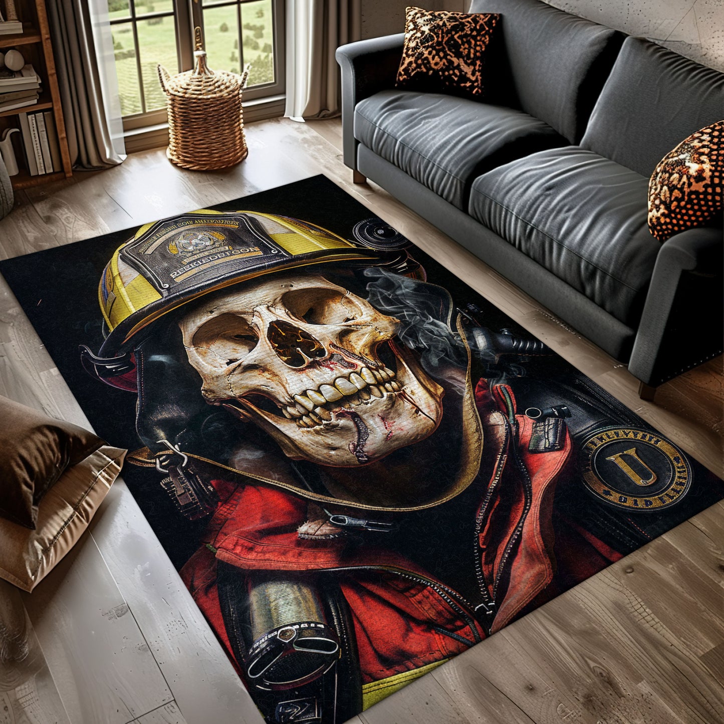 Fireman Truck Theme Rug: Make Your Floors Stand Out with Heroic Imagery, Firefighter Rugs for Living Room Bedroom, Firefighter Rectangular Rugs Full Size FR14