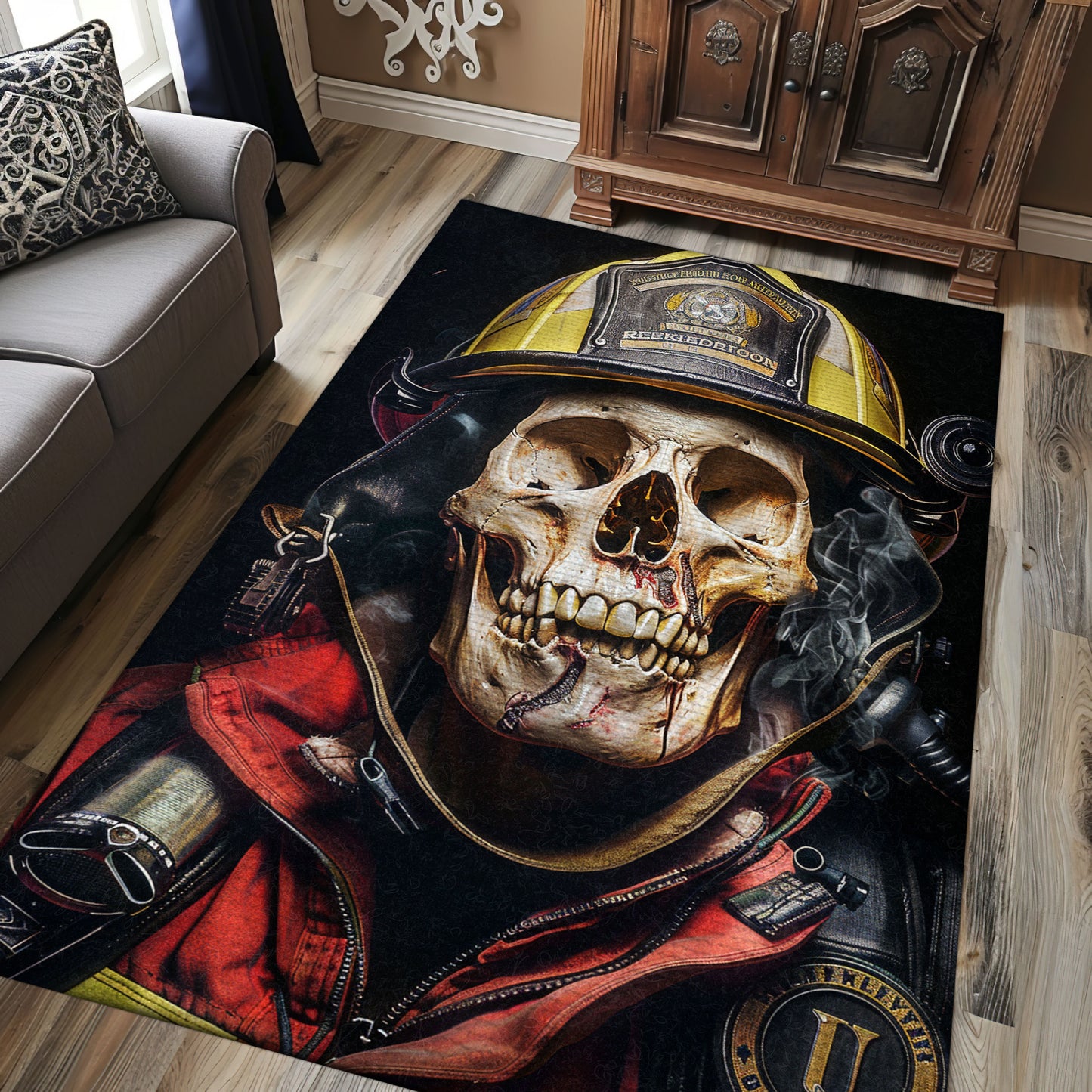 Fireman Truck Theme Rug: Make Your Floors Stand Out with Heroic Imagery, Firefighter Rugs for Living Room Bedroom, Firefighter Rectangular Rugs Full Size FR14