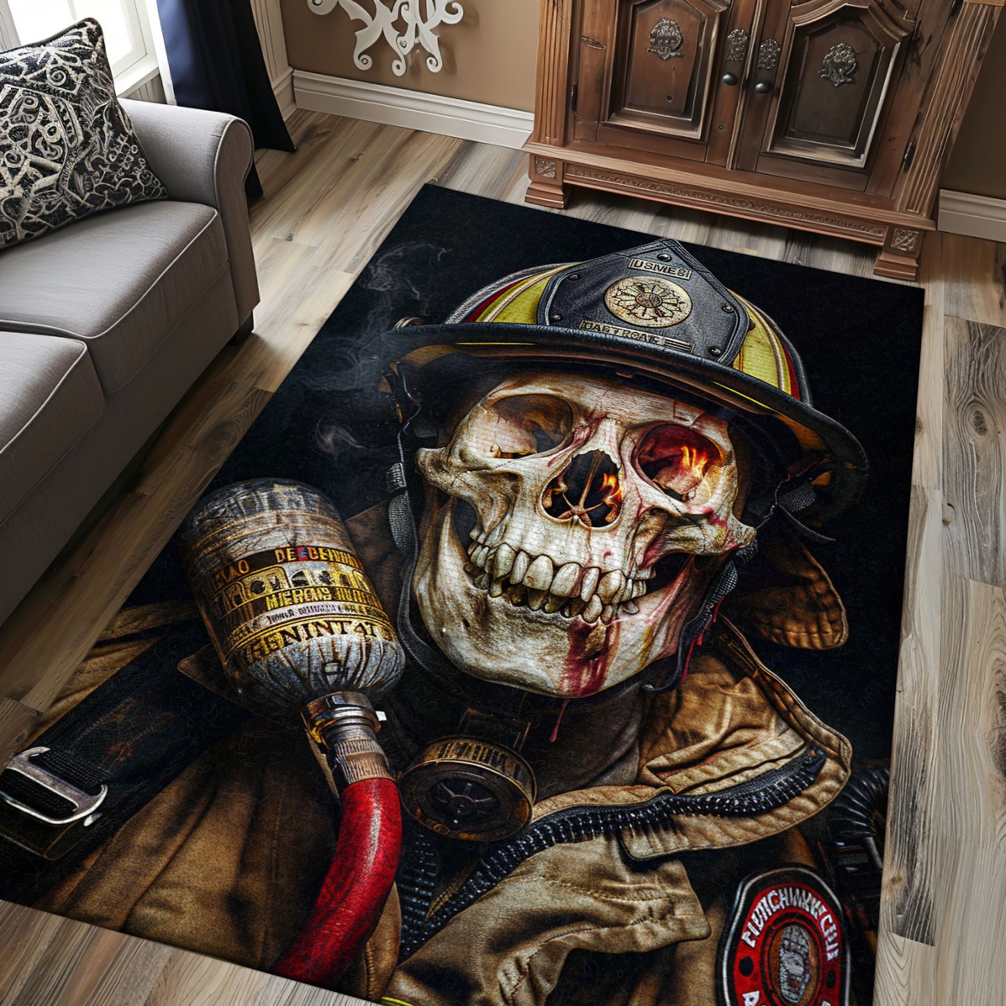 Firefighter Truck Print Carpet: Elevate Your Room with Action-Packed Style, Firefighter Rugs for Living Room Bedroom, Firefighter Rectangular Rugs Full Size FR13