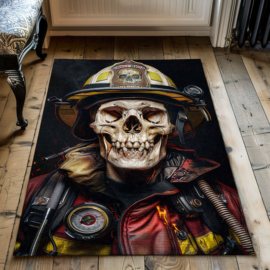 Firefighter Truck Motif Rug: Express Your Gratitude for Firefighters, Firefighter Rugs for Living Room Bedroom, Firefighter Rectangular Rugs Full Size FR11