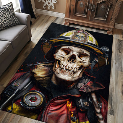 Firefighter Truck Motif Rug: Express Your Gratitude for Firefighters, Firefighter Rugs for Living Room Bedroom, Firefighter Rectangular Rugs Full Size FR11