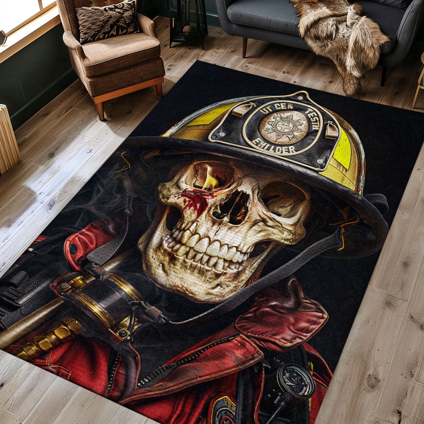 Colorful Fireman Truck Rug: Bring Excitement to Your Living Space, Firefighter Rugs for Living Room Bedroom, Firefighter Rectangular Rugs Full Size FR10