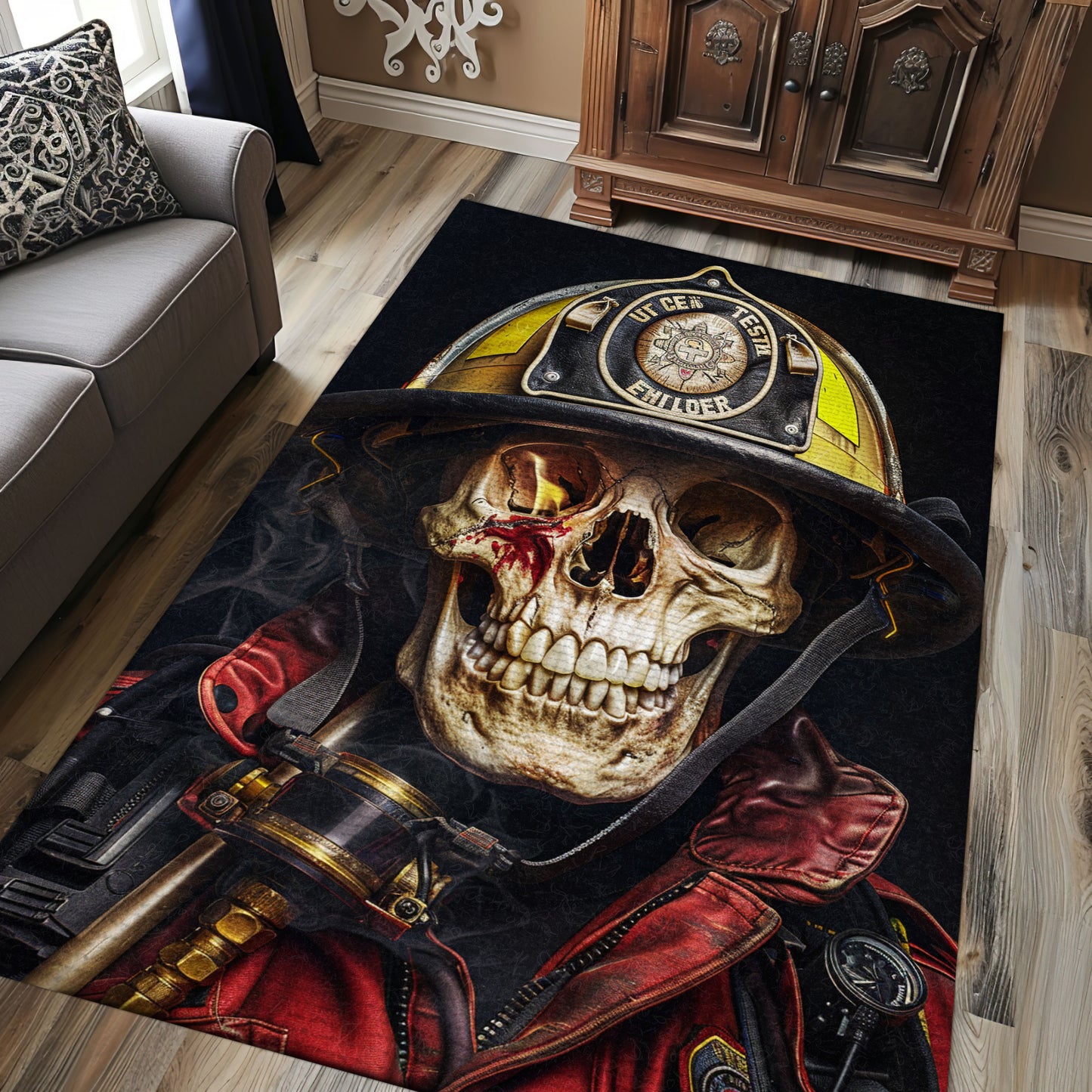 Colorful Fireman Truck Rug: Bring Excitement to Your Living Space, Firefighter Rugs for Living Room Bedroom, Firefighter Rectangular Rugs Full Size FR10