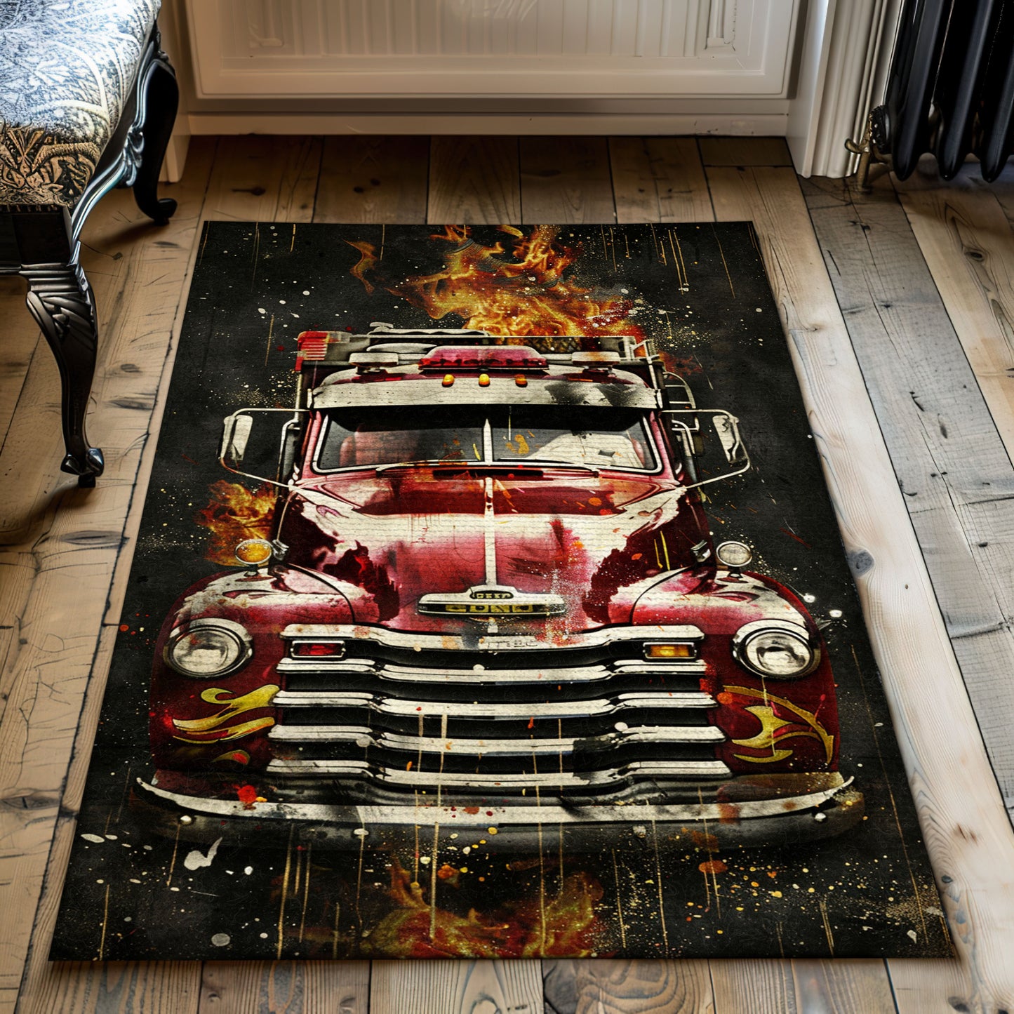 Firefighter Truck Inspired Rug: Symbolize Bravery in Your Living Space, Firefighter Rugs for Living Room Bedroom, Firefighter Rectangular Rugs Full Size FR08