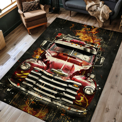 Firefighter Truck Inspired Rug: Symbolize Bravery in Your Living Space, Firefighter Rugs for Living Room Bedroom, Firefighter Rectangular Rugs Full Size FR08