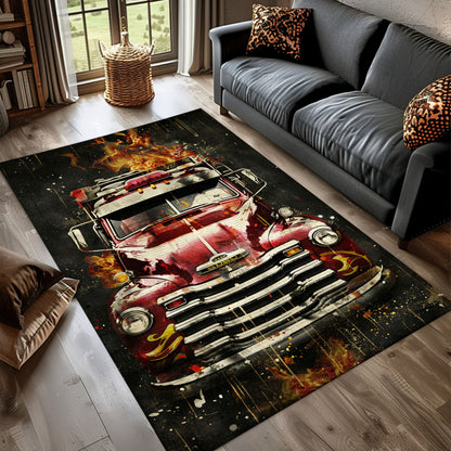 Firefighter Truck Inspired Rug: Symbolize Bravery in Your Living Space, Firefighter Rugs for Living Room Bedroom, Firefighter Rectangular Rugs Full Size FR08