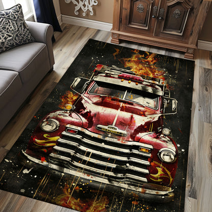 Firefighter Truck Inspired Rug: Symbolize Bravery in Your Living Space, Firefighter Rugs for Living Room Bedroom, Firefighter Rectangular Rugs Full Size FR08