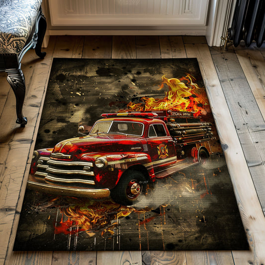 Firefighter Truck Patterned Area Rug: Add a Touch of Adventure to Your Home, Firefighter Rugs for Living Room Bedroom, Firefighter Rectangular Rugs Full Size FR07