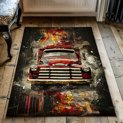 Vibrant Firefighter Truck Print Rug: Enhance Your Room with Heroic Vibes, Firefighter Rugs for Living Room Bedroom, Firefighter Rectangular Rugs Full Size FR06