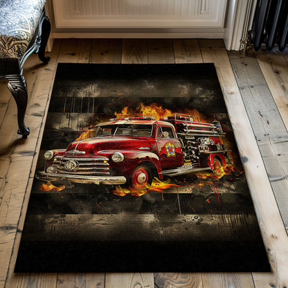 Firefighter Truck Theme Rug: Make a Statement with Your Flooring, Firefighter Rugs for Living Room Bedroom, Firefighter Rectangular Rugs Full Size FR05