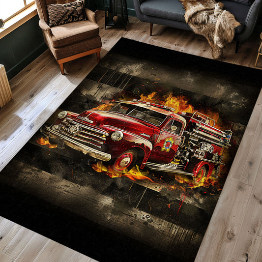 Firefighter Truck Theme Rug: Make a Statement with Your Flooring, Firefighter Rugs for Living Room Bedroom, Firefighter Rectangular Rugs Full Size FR05