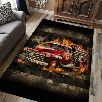 Firefighter Truck Theme Rug: Make a Statement with Your Flooring, Firefighter Rugs for Living Room Bedroom, Firefighter Rectangular Rugs Full Size FR05