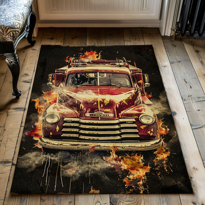 Personalized Fireman Truck Area Rug: Honor First Responders in Style, Firefighter Rugs for Living Room Bedroom, Firefighter Rectangular Rugs Full Size FR04