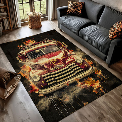 Personalized Fireman Truck Area Rug: Honor First Responders in Style, Firefighter Rugs for Living Room Bedroom, Firefighter Rectangular Rugs Full Size FR04