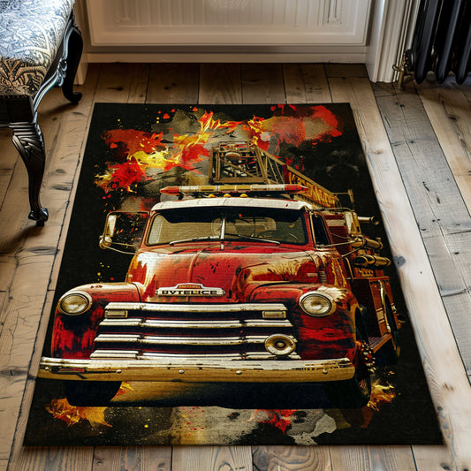 Firefighter Truck Design Carpet: Bring Action to Your Living Space, Firefighter Rugs for Living Room Bedroom, Firefighter Rectangular Rugs Full Size FR03