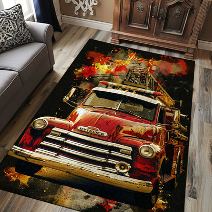 Firefighter Truck Design Carpet: Bring Action to Your Living Space, Firefighter Rugs for Living Room Bedroom, Firefighter Rectangular Rugs Full Size FR03