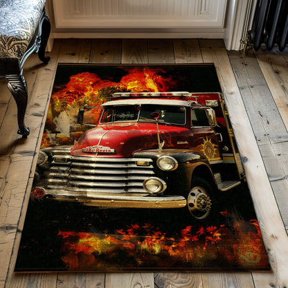 Custom Rectangular Firefighter Truck Rug: Perfect Accent for Firefighter Enthusiasts, Firefighter Rugs for Living Room Bedroom, Firefighter Rectangular Rugs Full Size FR02