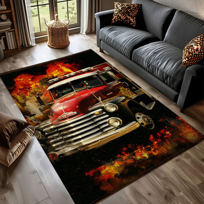 Custom Rectangular Firefighter Truck Rug: Perfect Accent for Firefighter Enthusiasts, Firefighter Rugs for Living Room Bedroom, Firefighter Rectangular Rugs Full Size FR02