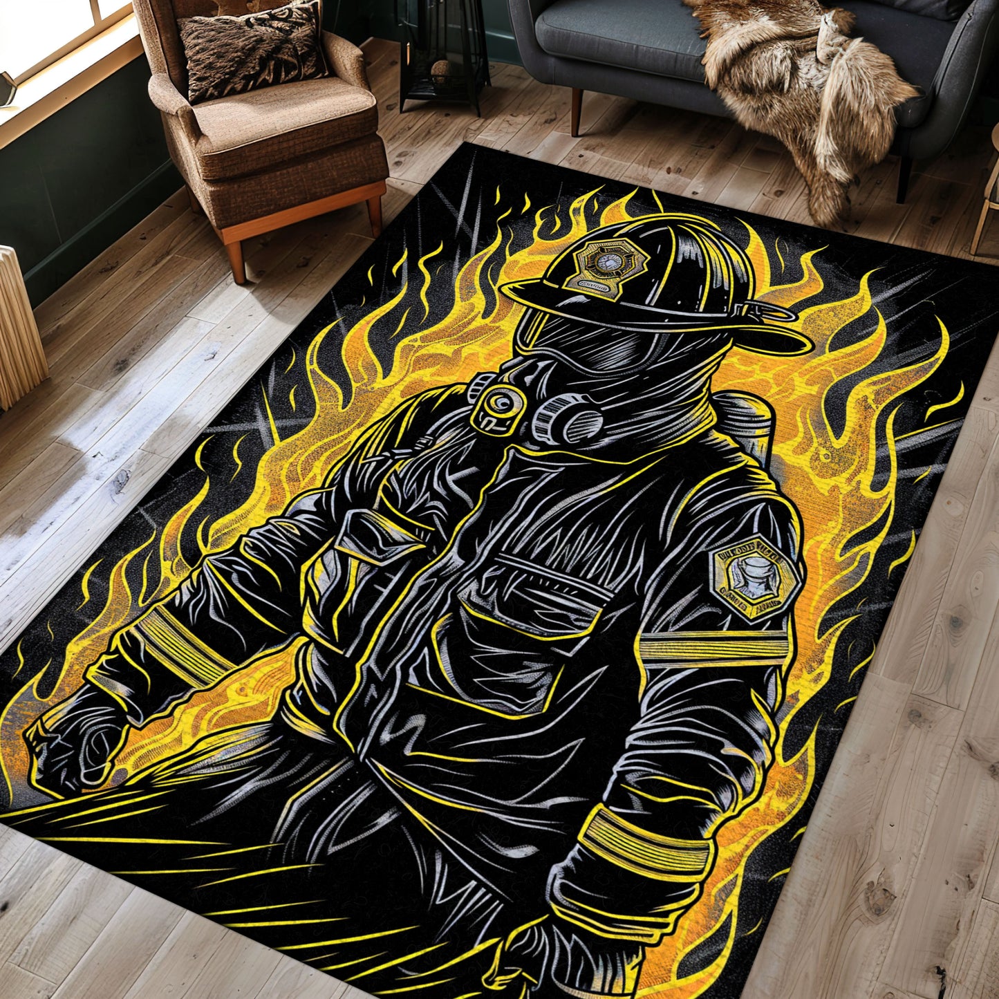 Bold Firefighter Rectangular Rug: Add Action to Your Living Space, Firefighter Rugs for Living Room Bedroom, Firefighter Rectangular Rugs Full Size FR23