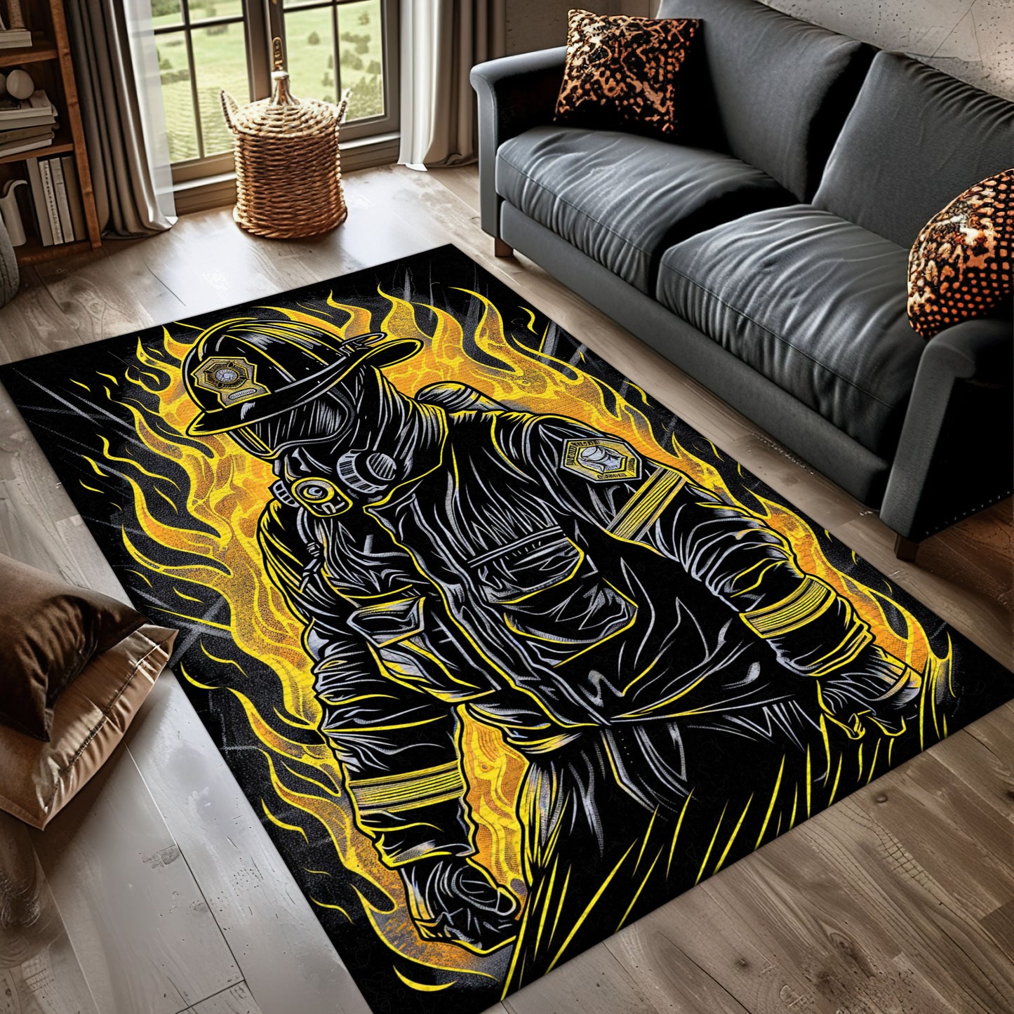 Bold Firefighter Rectangular Rug: Add Action to Your Living Space, Firefighter Rugs for Living Room Bedroom, Firefighter Rectangular Rugs Full Size FR23