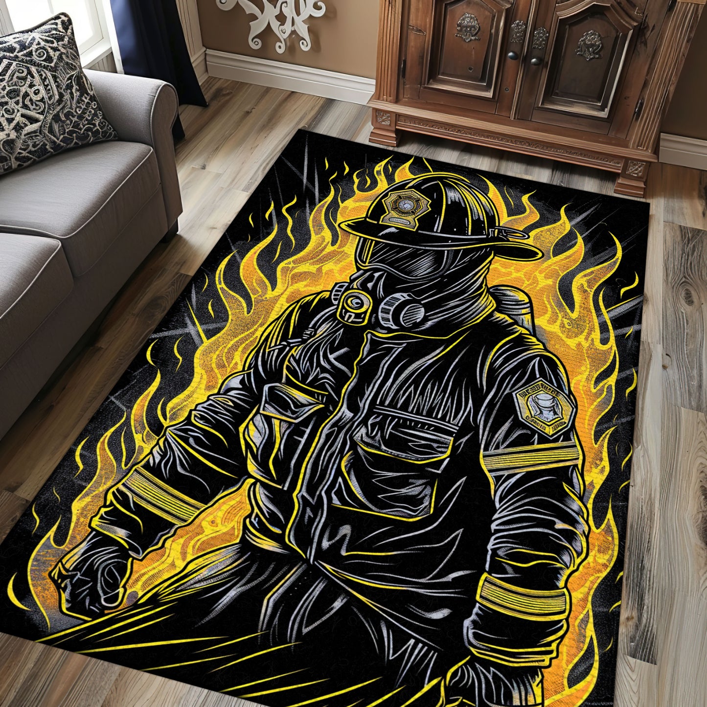 Bold Firefighter Rectangular Rug: Add Action to Your Living Space, Firefighter Rugs for Living Room Bedroom, Firefighter Rectangular Rugs Full Size FR23