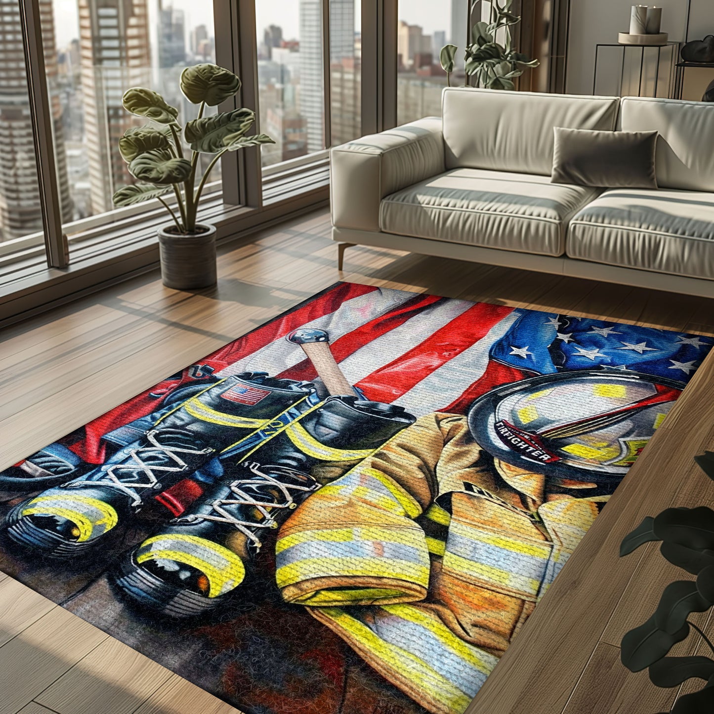 Honor Bravery: Custom Firefighter's Gear and Memorabilia Rug, Firefighter Rugs for Living Room Bedroom, Firefighter Rectangular Rugs Full Size FR141