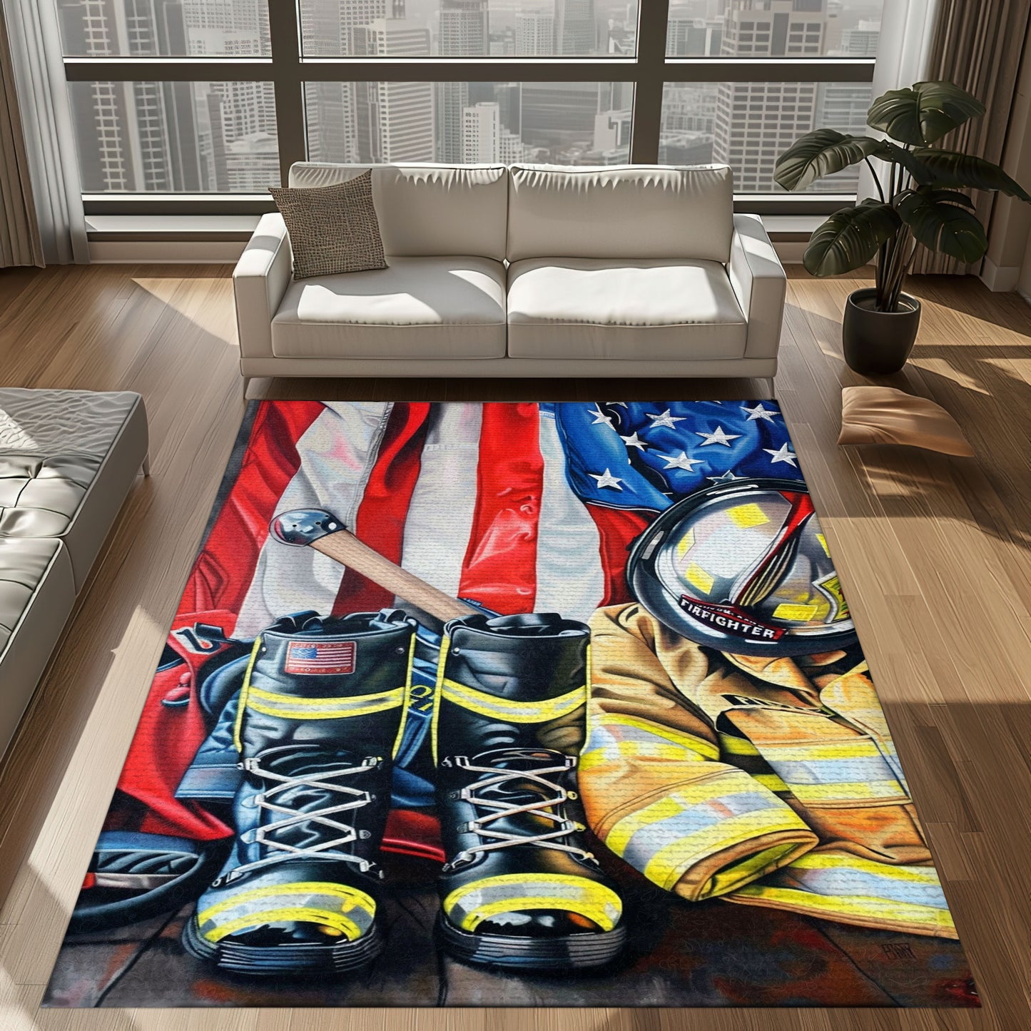 Honor Bravery: Custom Firefighter's Gear and Memorabilia Rug, Firefighter Rugs for Living Room Bedroom, Firefighter Rectangular Rugs Full Size FR141