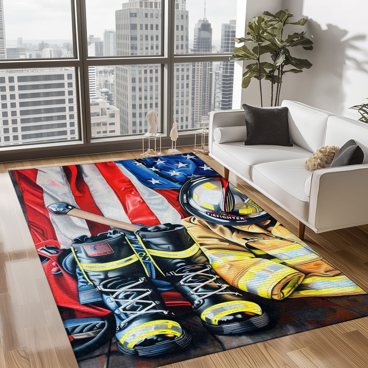 Honor Bravery: Custom Firefighter's Gear and Memorabilia Rug, Firefighter Rugs for Living Room Bedroom, Firefighter Rectangular Rugs Full Size FR141