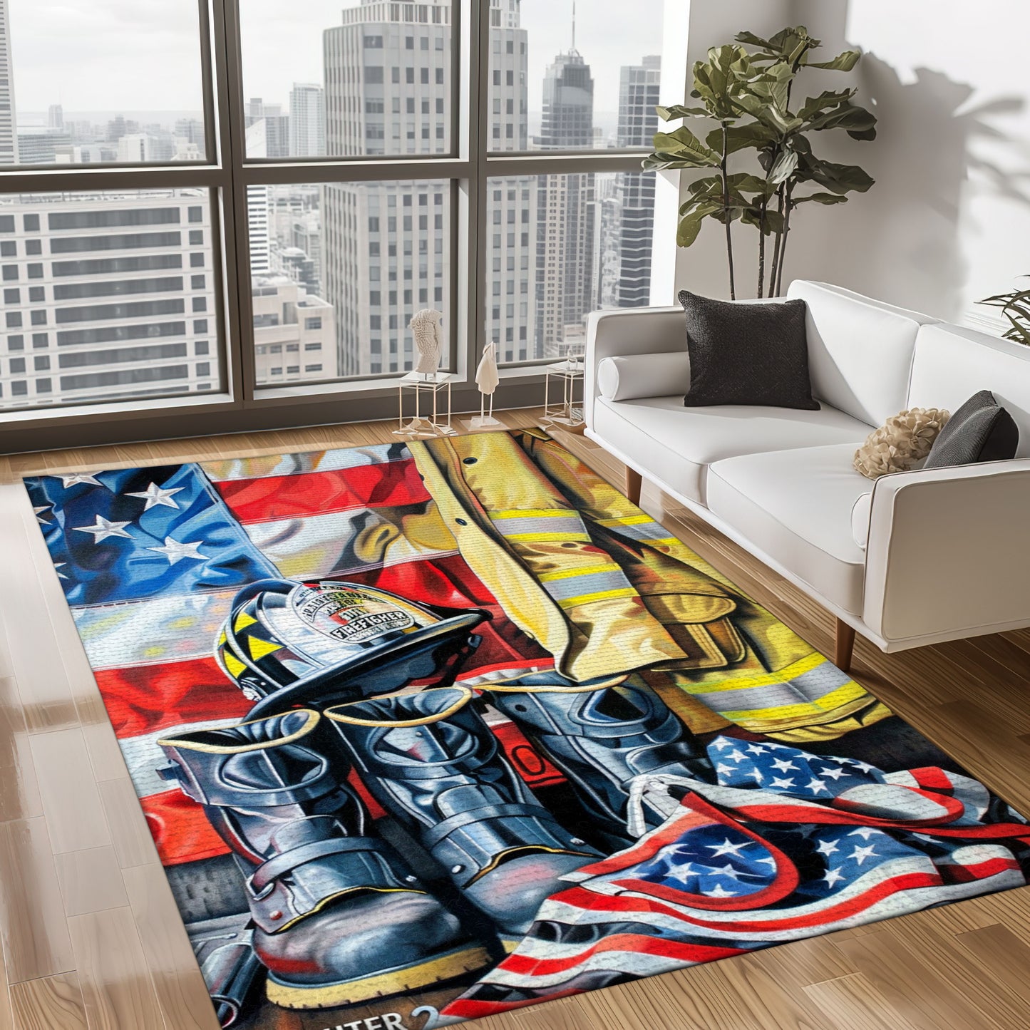 Heroic Decor Essential: Personalized Firefighter's Gear and Memorabilia Rug, Firefighter Rugs for Living Room Bedroom, Firefighter Rectangular Rugs Full Size FR140