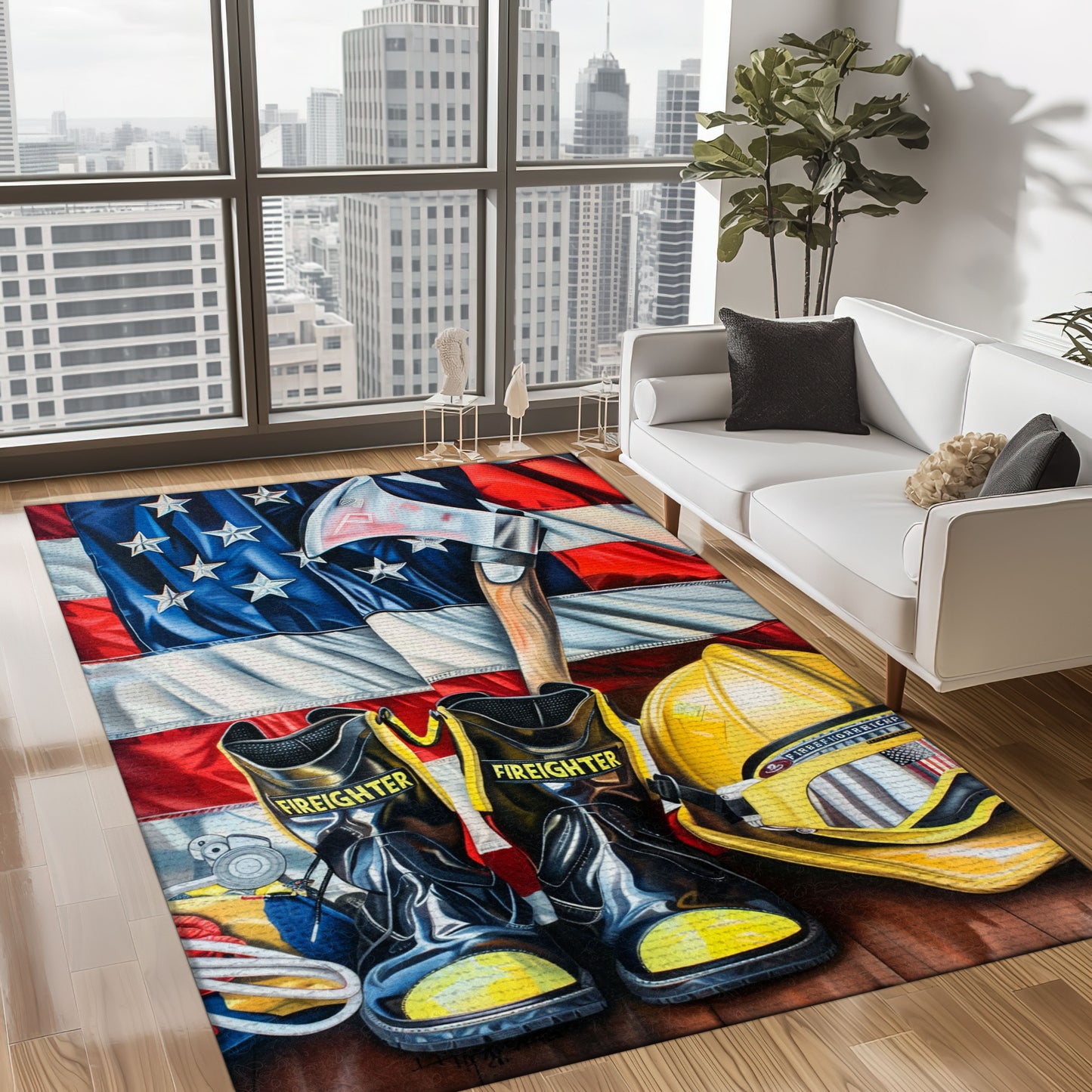 Pay Tribute to Bravery: Custom Firefighter's Gear and Memorabilia Area Rug, Firefighter Rugs for Living Room Bedroom, Firefighter Rectangular Rugs Full Size FR139