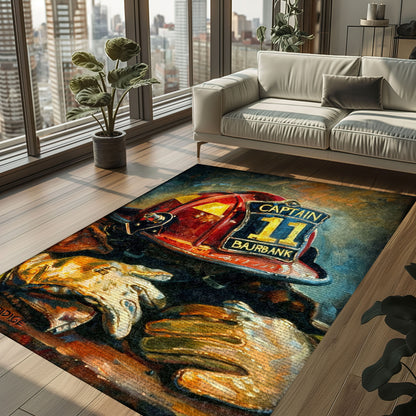 Bring Courage Home: Personalized Firefighter's Gear and Memorabilia Rug, Firefighter Rugs for Living Room Bedroom, Firefighter Rectangular Rugs Full Size FR134