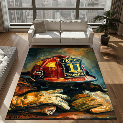 Bold Fire Truck in Front of the USA Flag Area Rug: Show Support for First Responders and Nation, Firefighter Rugs for Living Room Bedroom, Firefighter Rectangular Rugs Full Size FR60