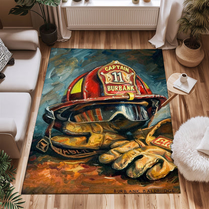 Bold Fire Truck in Front of the USA Flag Area Rug: Show Support for First Responders and Nation, Firefighter Rugs for Living Room Bedroom, Firefighter Rectangular Rugs Full Size FR60