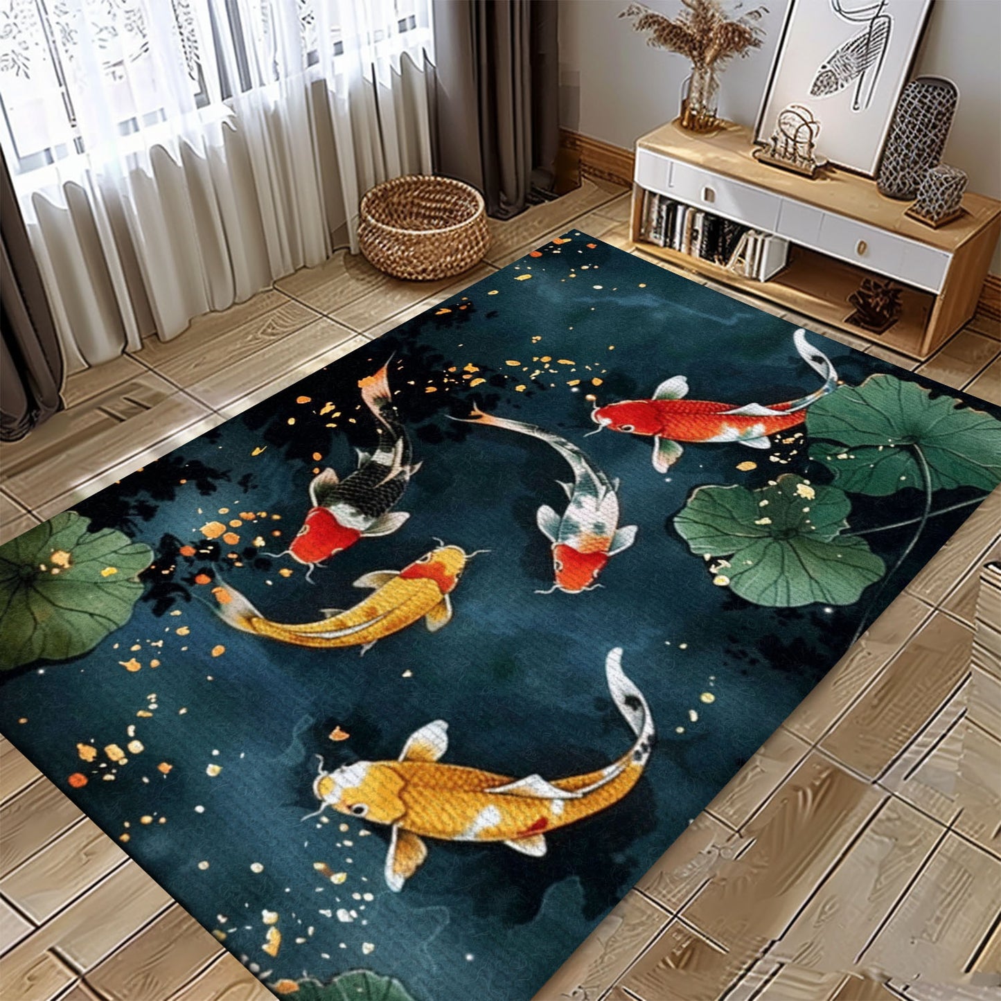 Elegant Koi Fish Carpet for Bedrooms and Living Rooms - Excellent Gift for Koi Fish Enthusiasts, Koi Rugs, Koi Fish Rug Carpet for Koi Lovers Size 5x8, 4x6, 3x5, 2x3 FT Koi 58