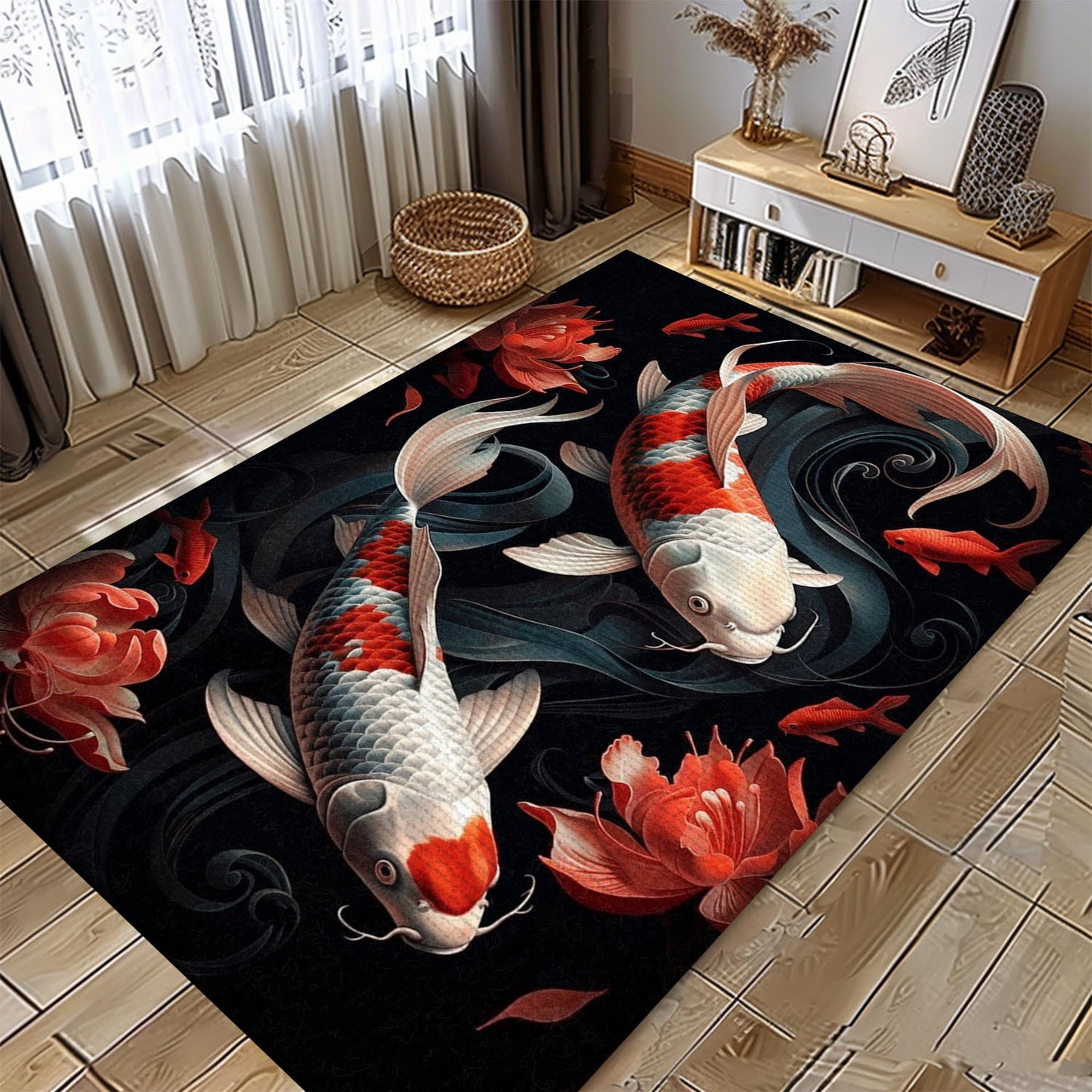 Eye-Catching Koi Fish Carpet for Your Bedroom or Living Room - Delightful Gift for Koi Fish Enthusiasts, Koi Rugs, Koi Fish Rug Carpet for Koi Lovers Size 5x8, 4x6, 3x5, 2x3 FT Koi 56