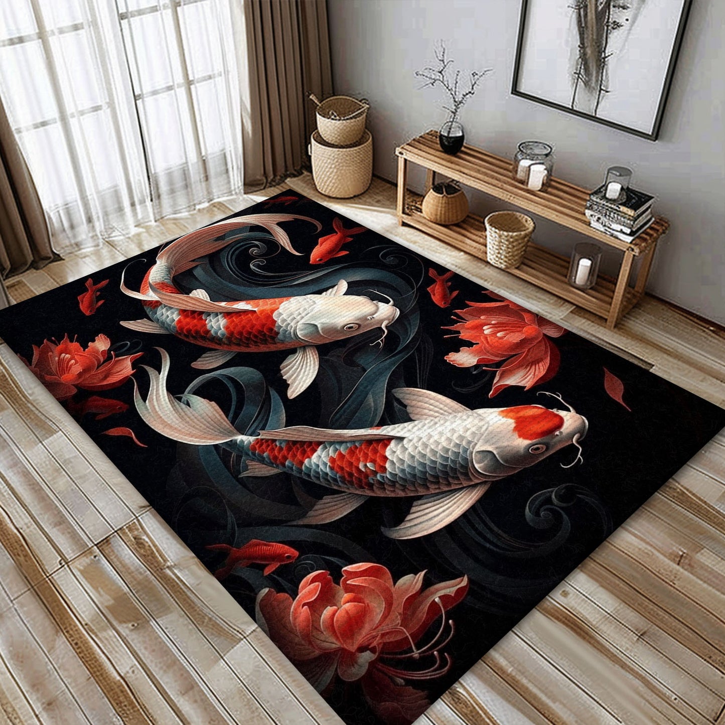 Eye-Catching Koi Fish Carpet for Your Bedroom or Living Room - Delightful Gift for Koi Fish Enthusiasts, Koi Rugs, Koi Fish Rug Carpet for Koi Lovers Size 5x8, 4x6, 3x5, 2x3 FT Koi 56