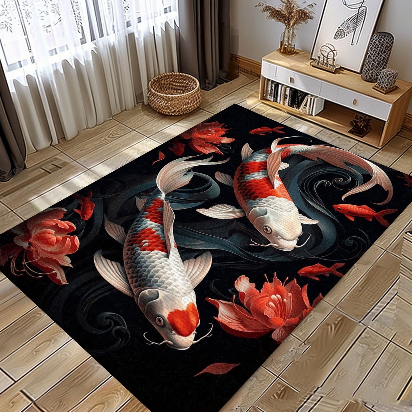 Eye-Catching Koi Fish Carpet for Your Bedroom or Living Room - Delightful Gift for Koi Fish Enthusiasts, Koi Rugs, Koi Fish Rug Carpet for Koi Lovers Size 5x8, 4x6, 3x5, 2x3 FT Koi 56