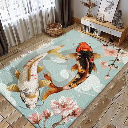 Koi Fish Carpet to Beautify Living Room or Bedroom - A Unique Gift for Koi Fish Lovers and Art Admirers, Koi Rugs, Koi Fish Rug Carpet for Koi Lovers Size 5x8, 4x6, 3x5, 2x3 FT Koi 55