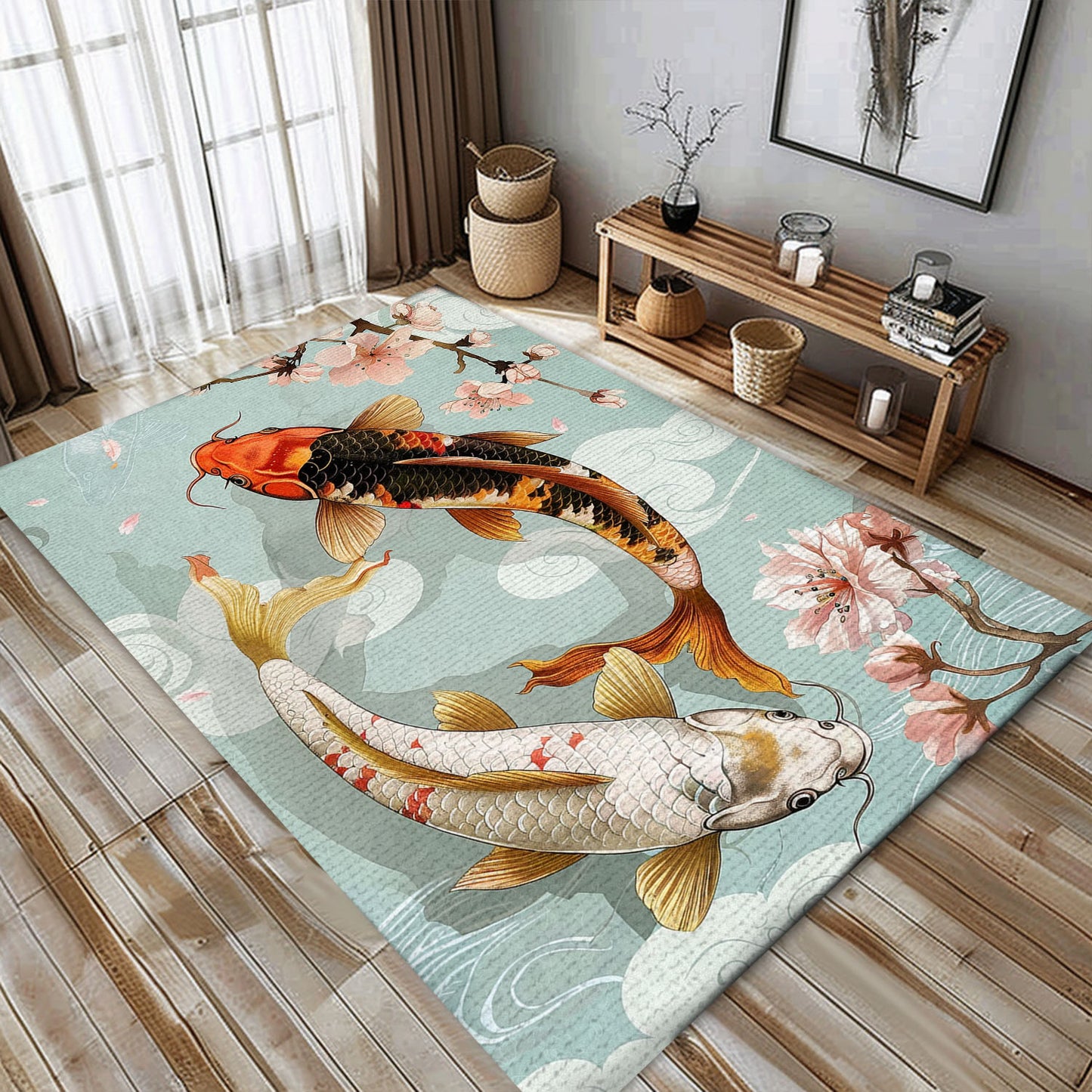 Koi Fish Carpet to Beautify Living Room or Bedroom - A Unique Gift for Koi Fish Lovers and Art Admirers, Koi Rugs, Koi Fish Rug Carpet for Koi Lovers Size 5x8, 4x6, 3x5, 2x3 FT Koi 55