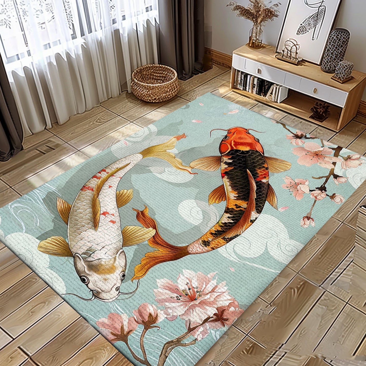 Koi Fish Carpet to Beautify Living Room or Bedroom - A Unique Gift for Koi Fish Lovers and Art Admirers, Koi Rugs, Koi Fish Rug Carpet for Koi Lovers Size 5x8, 4x6, 3x5, 2x3 FT Koi 55