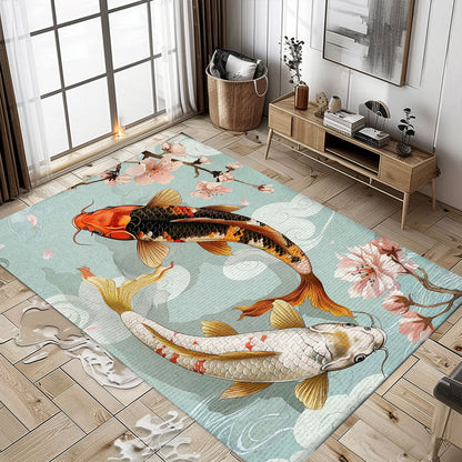 Koi Fish Carpet to Beautify Living Room or Bedroom - A Unique Gift for Koi Fish Lovers and Art Admirers, Koi Rugs, Koi Fish Rug Carpet for Koi Lovers Size 5x8, 4x6, 3x5, 2x3 FT Koi 55