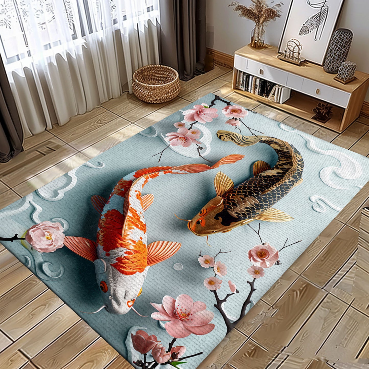 Luxurious Koi Fish Carpet for Living Room or Bedroom - Great Gift Idea for Koi Fish Lovers, Koi Rugs, Koi Fish Rug Carpet for Koi Lovers Size 5x8, 4x6, 3x5, 2x3 FT Koi 53