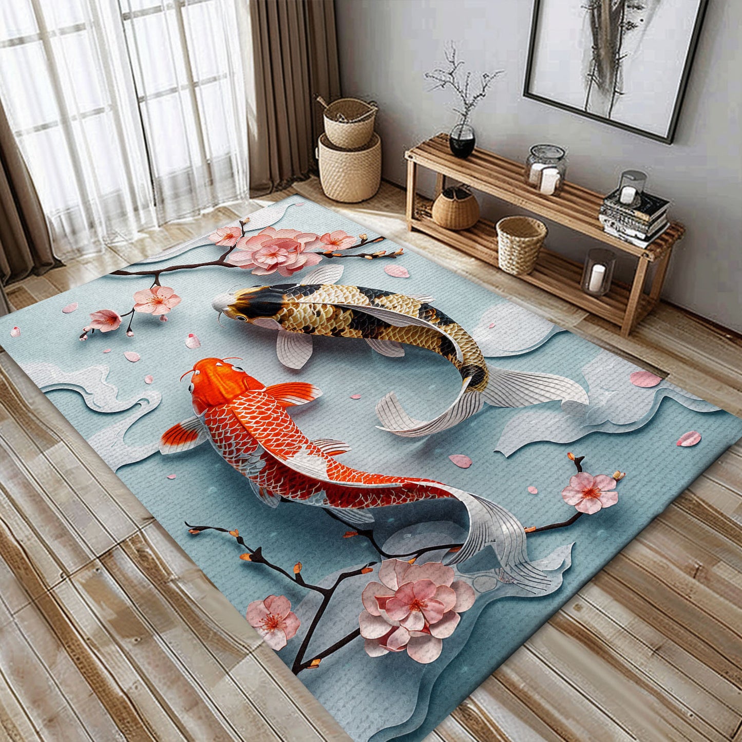 Koi Fish Carpet to Enhance Your Bedroom or Living Room - Ideal Gift for Koi Fish Enthusiasts, Koi Rugs, Koi Fish Rug Carpet for Koi Lovers Size 5x8, 4x6, 3x5, 2x3 FT Koi 52