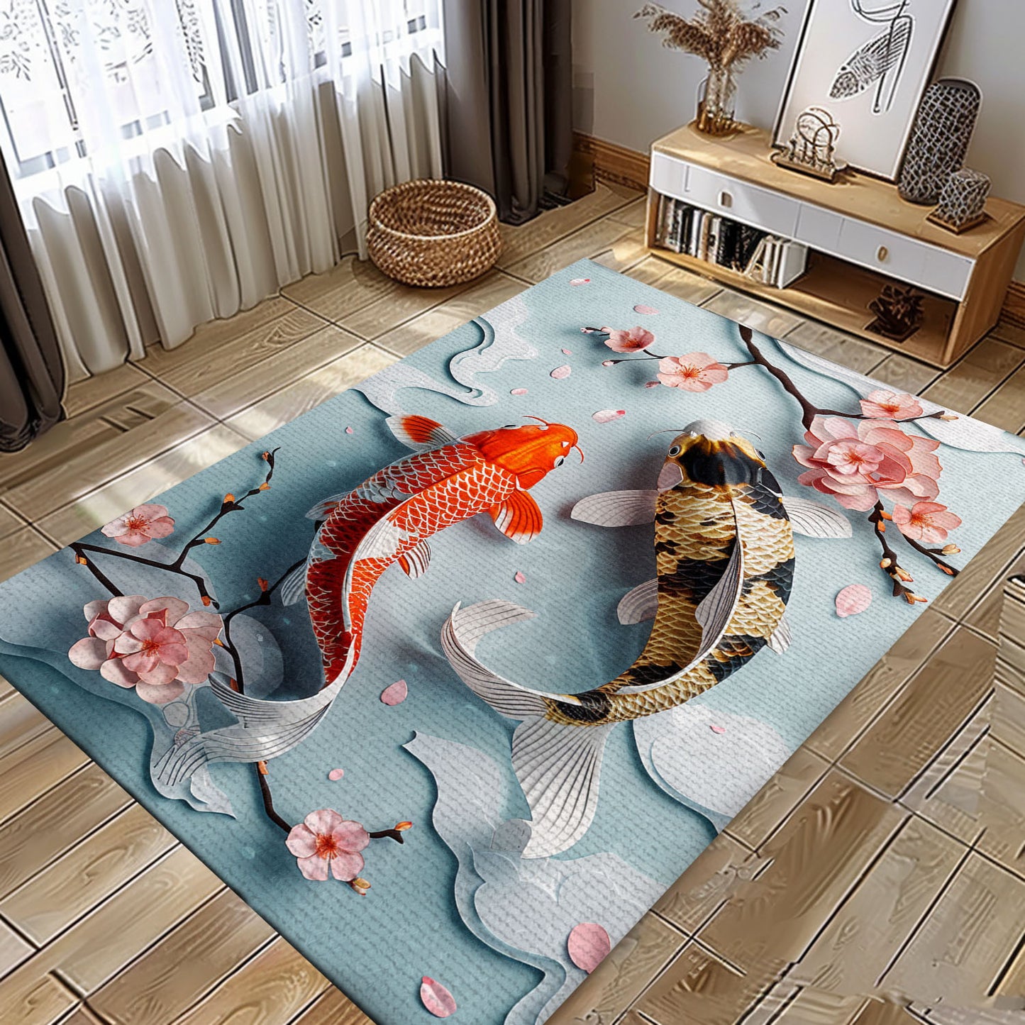 Koi Fish Carpet to Enhance Your Bedroom or Living Room - Ideal Gift for Koi Fish Enthusiasts, Koi Rugs, Koi Fish Rug Carpet for Koi Lovers Size 5x8, 4x6, 3x5, 2x3 FT Koi 52