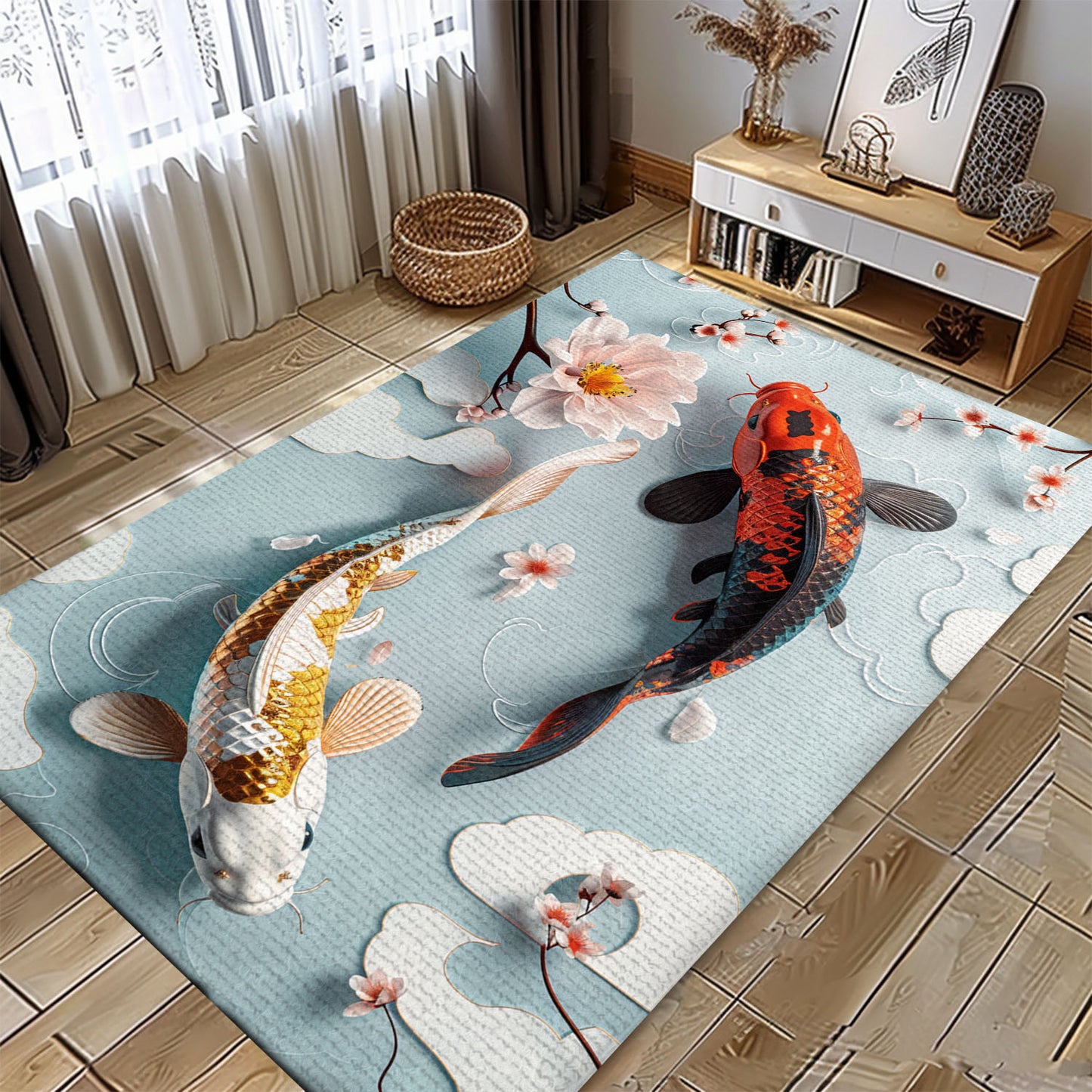 Beautiful Koi Fish Carpet for Living Rooms and Bedrooms - The Perfect Present for Koi Fish Lovers, Koi Rugs, Koi Fish Rug Carpet for Koi Lovers Size 5x8, 4x6, 3x5, 2x3 FT Koi 51