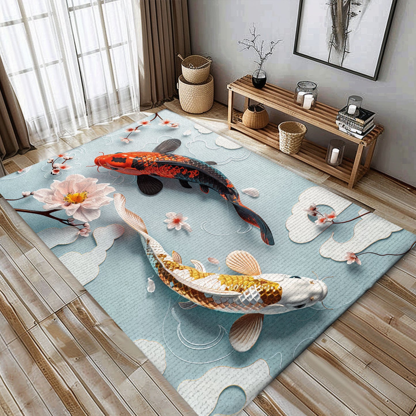 Beautiful Koi Fish Carpet for Living Rooms and Bedrooms - The Perfect Present for Koi Fish Lovers, Koi Rugs, Koi Fish Rug Carpet for Koi Lovers Size 5x8, 4x6, 3x5, 2x3 FT Koi 51