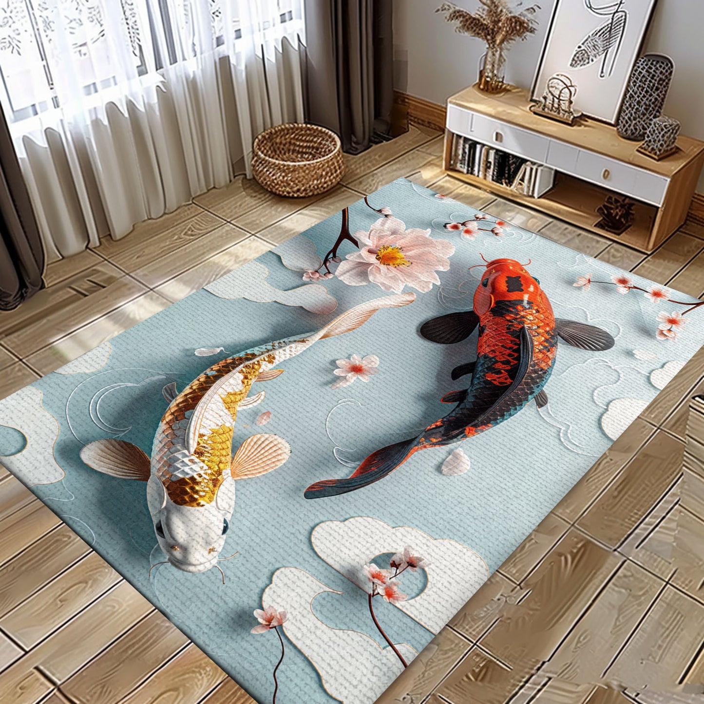 Beautiful Koi Fish Carpet for Living Rooms and Bedrooms - The Perfect Present for Koi Fish Lovers, Koi Rugs, Koi Fish Rug Carpet for Koi Lovers Size 5x8, 4x6, 3x5, 2x3 FT Koi 51